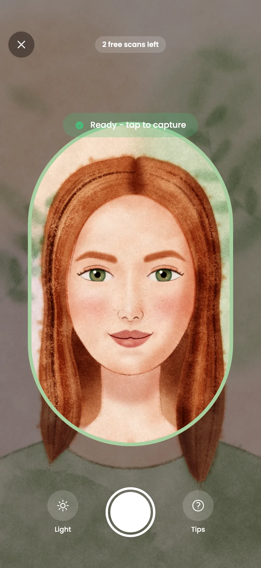 Skina camera screen with an oval face guide