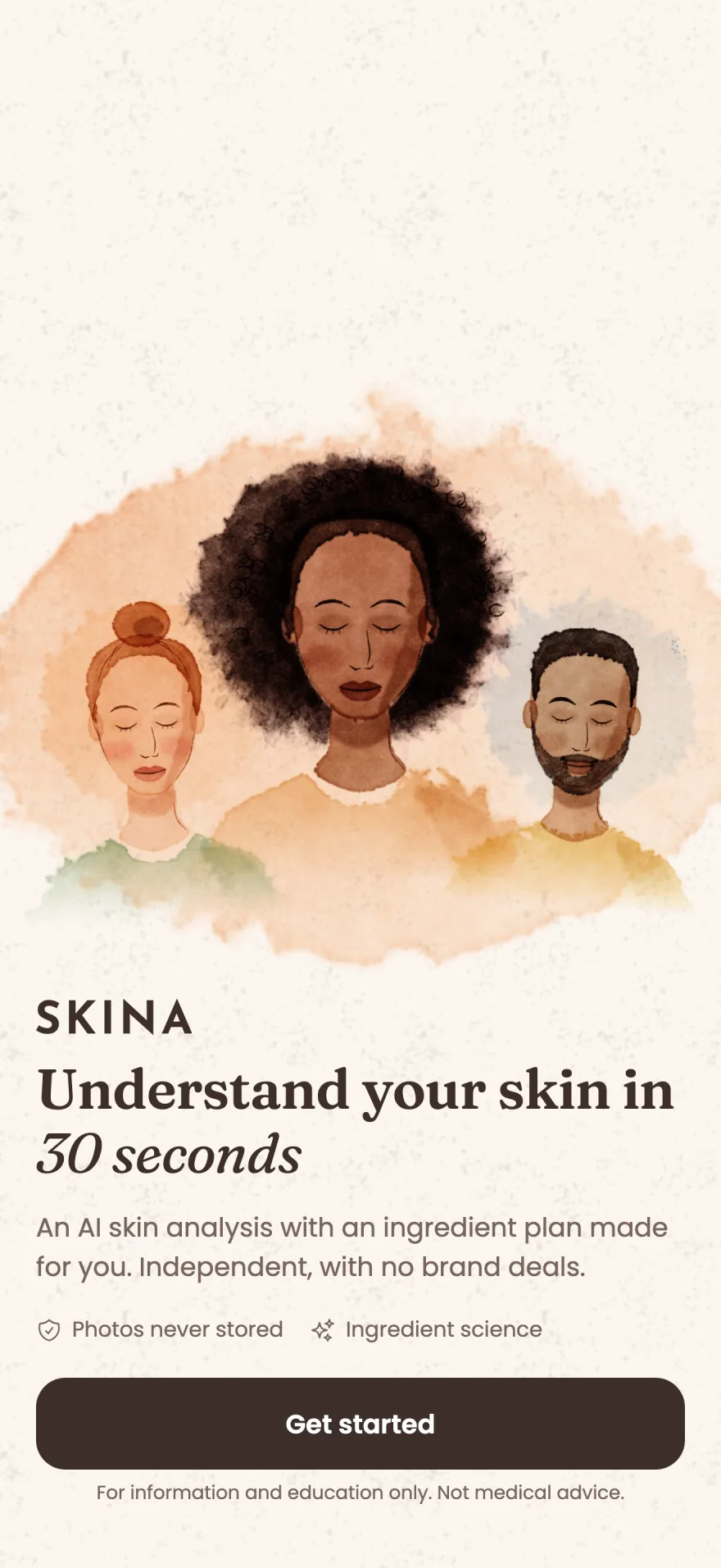 Welcome screen of the Skina app