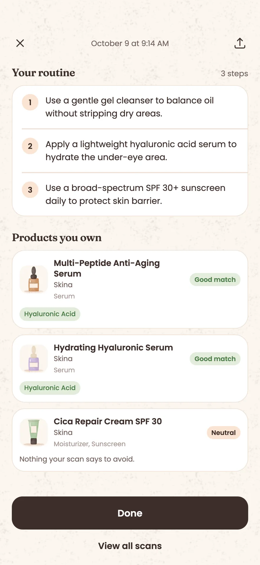 Routine tips in a Skina scan result