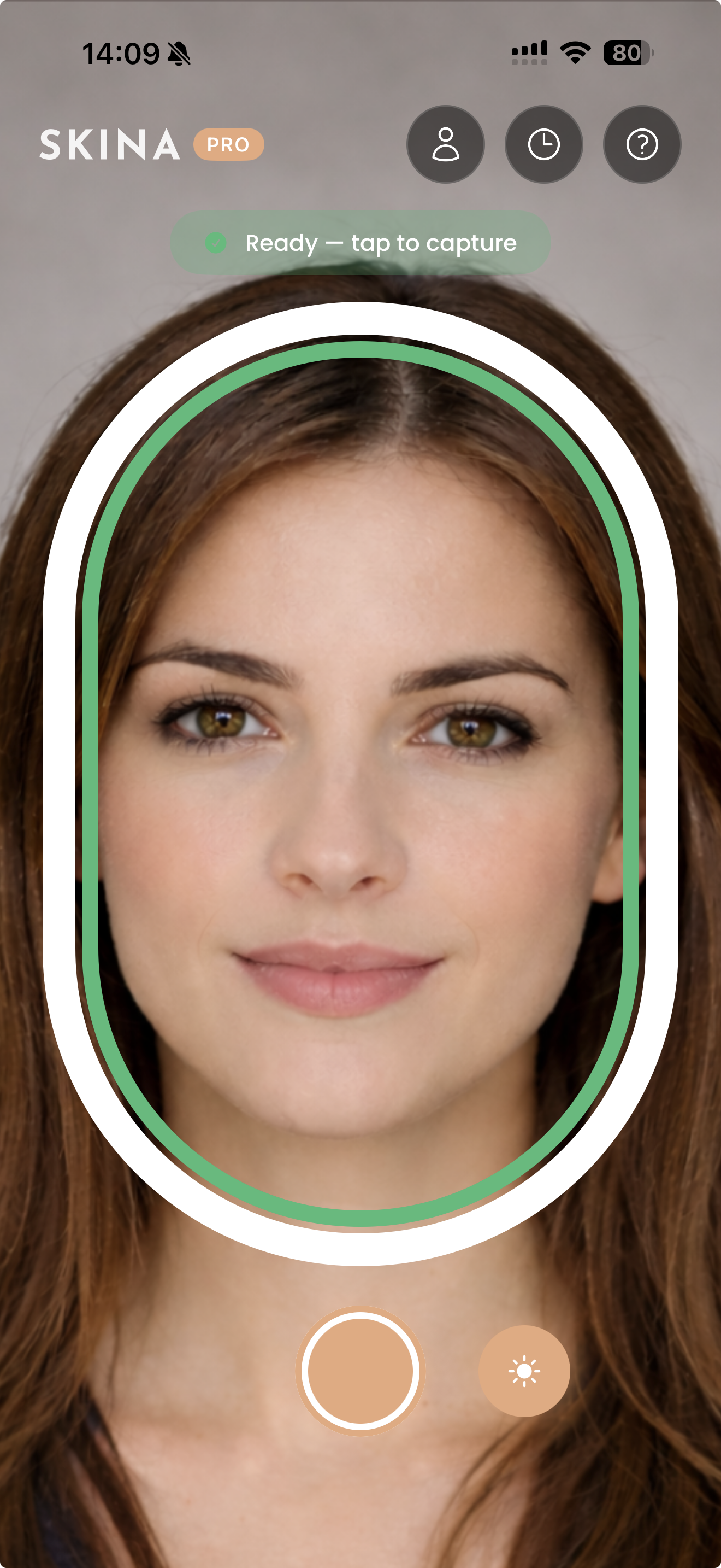 Skina skin analysis camera screen