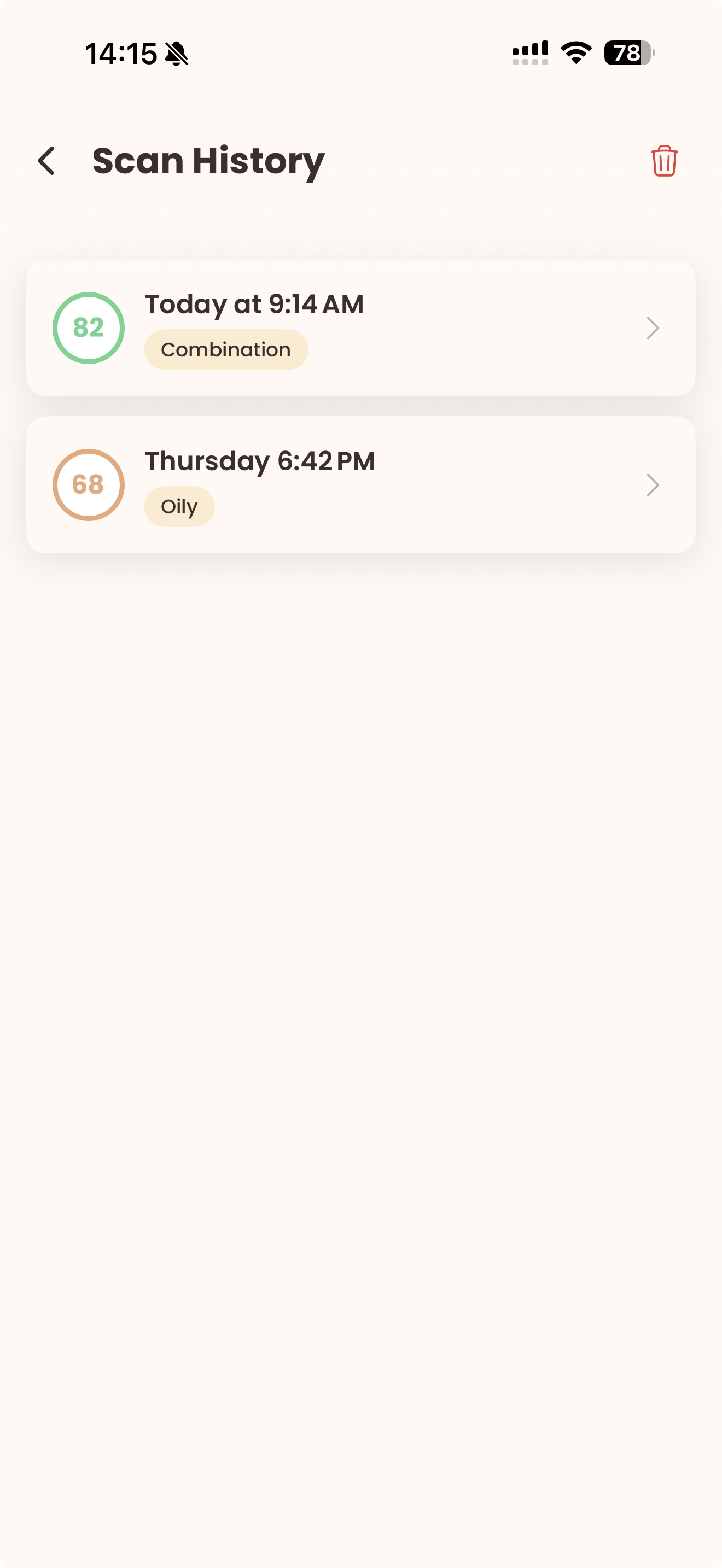 Scan history tracking skin over time